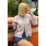 Madmext Mavi Baklava Desenli Bisiklet Yaka Kadın Hırka Mg2496