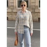 Madmext Mavi Basic Kare Desenli Kadın Gömlek MG2828 - XL