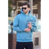 Madmext Mavi Baskılı Kapşonlu Cep Detaylı Erkek Sweatshirt 7067,Mavi S