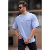 Madmext Mavi Cep Detaylı Kolu Baskılı Basic Erkek Tişört 7016 - 2XL