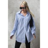 Madmext Mavi Çizgili Oversize Kadın Gömlek MG1688 - Siyah