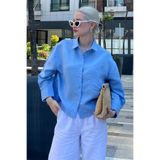 Madmext Mavi Çizgili Oversize Kadın Gömlek Mg2093,Mavi XL