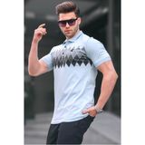Madmext Mavi Desenli Polo Yaka Erkek Tişört 6106 - XL