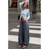 Madmext Mavi Ekose Desenli Beli Lastikli Balon Pantolon MG2905