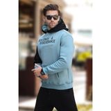 Madmext Mavi Kapüşonlu Cep Detaylı Baskılı Erkek Sweatshirt 7058