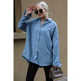Madmext Mavi Muslin Kumaş Basic Kadın Gömlek Mg1660,Mavi L