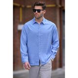 Madmext Mavi Uzun Kollu Oversize Erkek Gömlek 6733,Mavi S