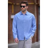 Madmext Mavi Uzun Kollu Oversize Erkek Gömlek 6733,Mavi XL