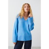 Madmext Mavi V Yaka Oversize Kadın Triko Kazak MG2149 - L