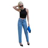 Madmext Mavi Yüksek Bel Kadın Mom Fit Pantolon Mg2389,Mavi 32