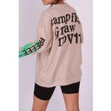 Madmext MG1206 Bej Mad Girls Baskılı Oversize Kadın Sweatshirt