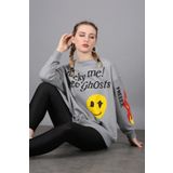 Madmext MG1207 Füme Mad Girls Baskılı Oversize Kadın Sweatshirt