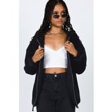 Madmext MG1223 Mad Girls Siyah Kapüşonlu Şardonlu Kadın Sweatshirt