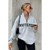 Madmext MG1246 Kar Melanj Fermuar Detaylı Baskılı KAdın Sweatshirt