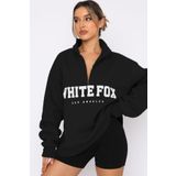 Madmext MG1246 Siyah Fermuar Detaylı Baskılı Kadın Sweatshirt