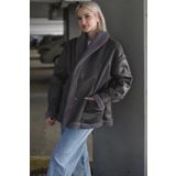 Madmext MG1329 Antrasit İçi Suni Kürklü Kadın Biker Mont