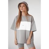 Madmext MG1421 Kadın Mad Girls Boyalı Gri Nakışlı Tişört