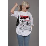 Madmext MG1506 Beyaz Arka Baskılı Over Fit Kadın T-shirt