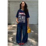 Madmext MG1506 Lacivert Arka Baskılı Over Fit Kadın T-shirt