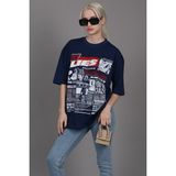 Madmext MG1506 Lacivert Arka Baskılı Over Fit Kadın T-shirt
