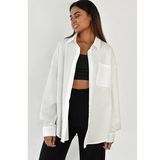 Madmext MG1530 Beyaz Oversize Basic Cepli Poplin Gömlek