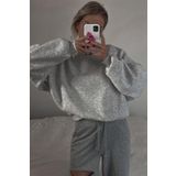 Madmext MG1559 Gri Kadın Bisiklet Yaka Basic Sweatshirt