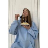 Madmext MG1566 Mavi Kapüşonlu Kadın Sweatshirt