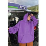 Madmext MG1566 Mor Kadın Kapüşonlu Oversize Şardonlu Sweatshirt