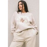 Madmext MG1572 Bej Bisiklet Yaka Baskılı Kadın Sweatshirt