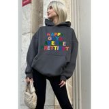 Madmext MG1574 Füme Renkli Nakışlı Bisiklet Yaka Kadın Sweatshirt