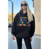 Madmext MG1574 Siyah Renkli Nakışlı Bisiklet Yaka Kadın Sweatshirt