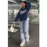 Madmext MG1576 Lacivert Baskılı V Yaka Kadın Sweatshirt