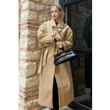 Madmext MG1584 Kahverengi Oversize Kadın Uzun Kaban