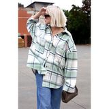 Madmext MG1589 Su Yeşili Oversize Kadın Oduncu Gömlek