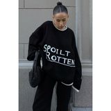 Madmext MG1596 Siyah Yazılı Oversize Bisiklet Yaka Kadın Kazak