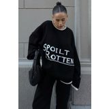 Madmext MG1596 Siyah Yazılı Oversize Bisiklet Yaka Kadın Kazak