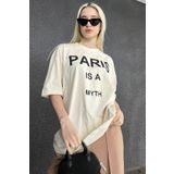Madmext MG1654 Ekru Paris Baskılı Kadın T-shirt