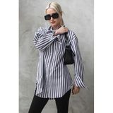 Madmext MG1688 Antrasit Çizgili Oversize Kadın Gömlek