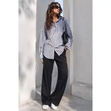 Madmext MG1688 Antrasit Çizgili Oversize Kadın Gömlek