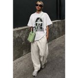 Madmext MG1764 Ekru Oversize Baskılı Kadın T-shirt