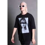 Madmext MG1764 Siyah Oversize Baskılı Kadın T-shirt