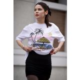 Madmext MG1765 Beyaz Baskılı Bisiklet Yaka Kadın T-shirt