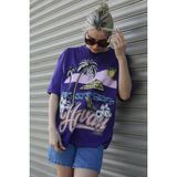 Madmext MG1765 Mor Baskılı Bisiklet Yaka Kadın T-shirt