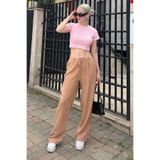 Madmext MG1778 Camel Krinkıl Kumaş Basic Kadın Pantolon