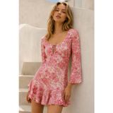 Madmext MG1835 Pembe Çicek Desenli Elbise