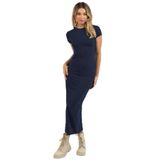 Madmext MG1856 Lacivert Basic Yarım Balıkçı Uzun Elbise