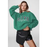 Madmext MG812 Mad Girls Su Yeşili Nakışlı Kapüşonlu Sweatshirt