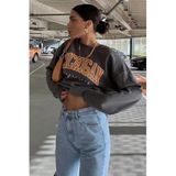 Madmext Michigan Baskılı Kadın Sweatshirt, Gri, L Beden