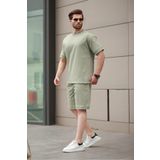 Madmext Mint Yeşili Baskılı %100 Pamuklu Erkek Şort Tişört Takım E7312