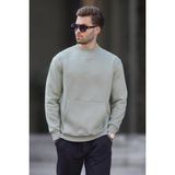 Madmext Mint Yeşili Bisiklet Yaka Nakış Detaylı Cepli Erkek Sweatshirt 7049